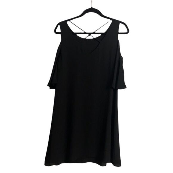 Chelsea 28 Black Flowy A Line Mini Dress Sheer Overlay Flared Sleeves Size S - Picture 7 of 7